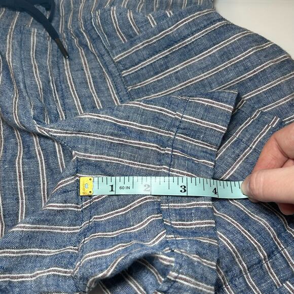 Athleta Cabo Linen Shorts Pull on Blue White Striped Drawstring Lightweight 4 - Picture 8 of 8